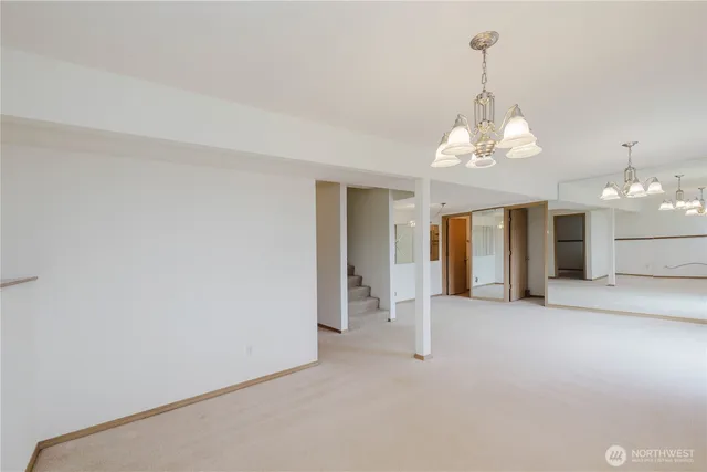 a view of a livingroom with a chandelier