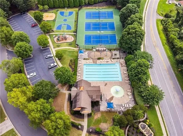 a view of a park with slide