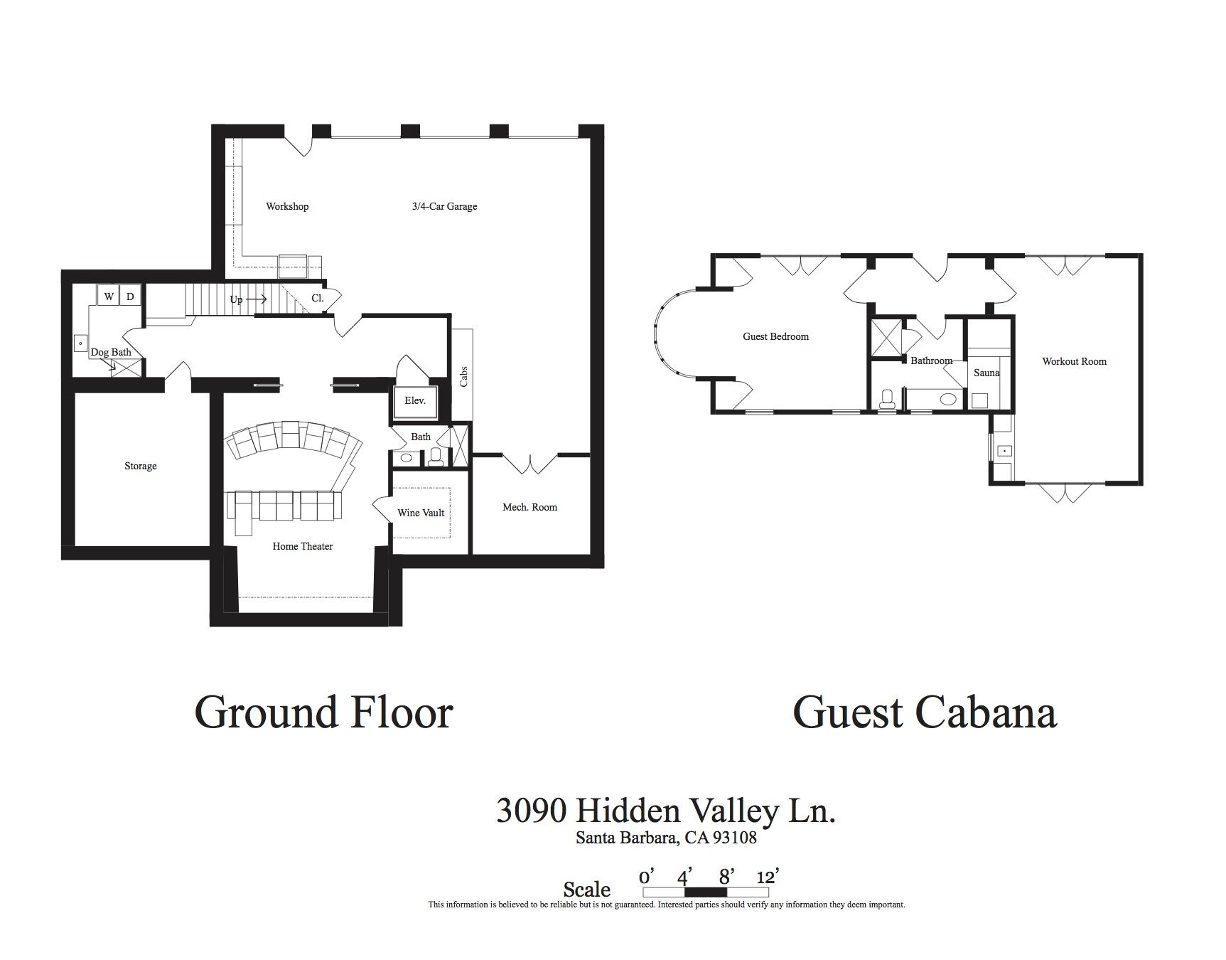 3090 Hidden Valley Lane Santa Barbara, CA 93108 - Photo 31 of 31 Floorplan- ground floor and guest cabana