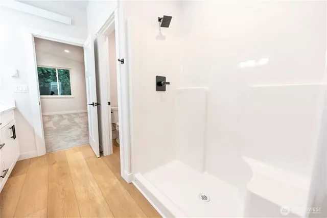 a bathroom with a bathtub