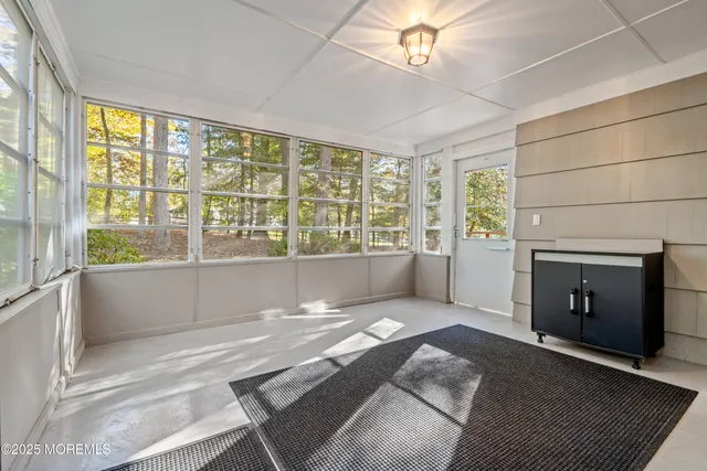 a living room with a large window