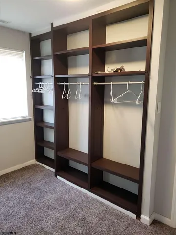 a view of walk in closet with empty racks