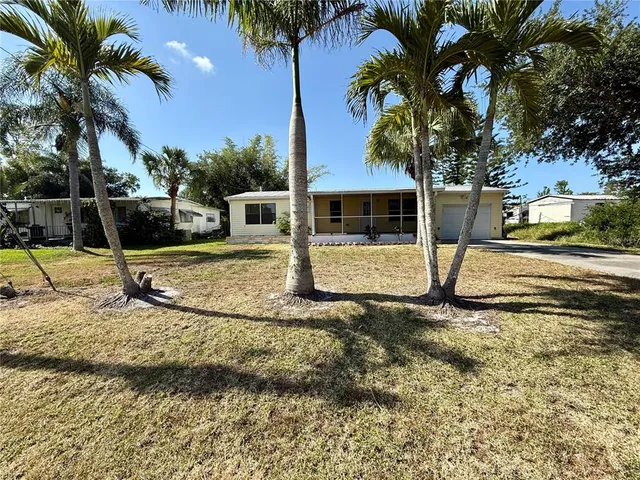a view of a yard with palm tree