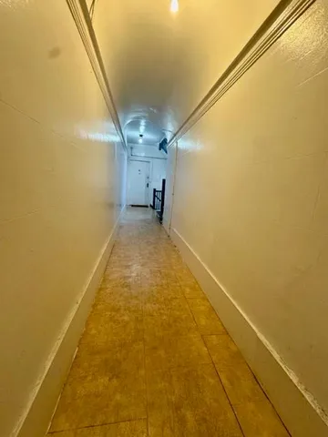 a view of a room with painted walls