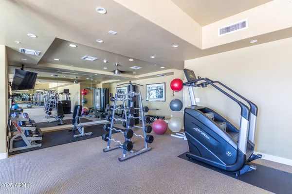 a view of a room with gym equipment