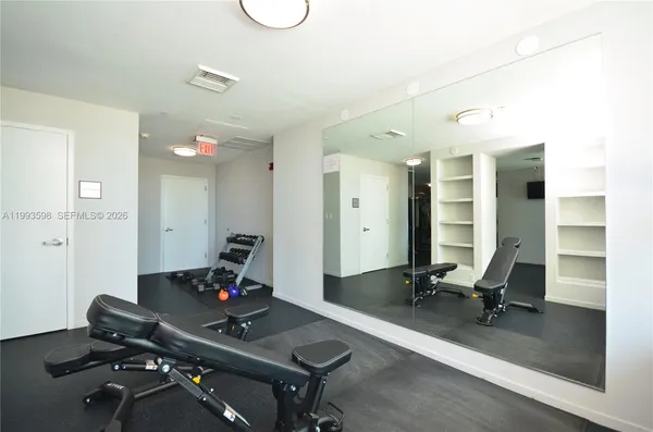 a room with gym equipment
