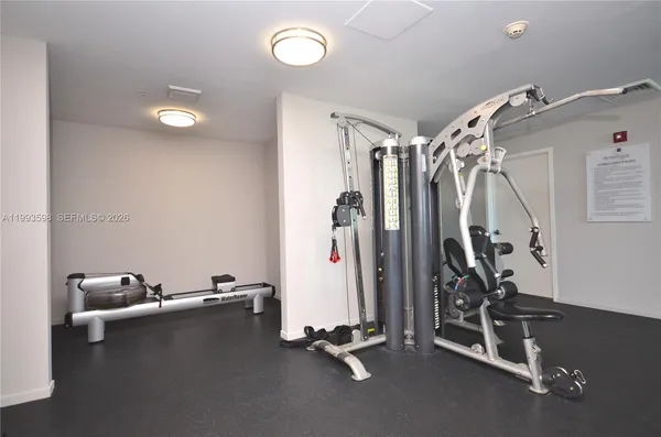 a view of a room with gym equipment