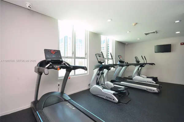 a room with gym equipment