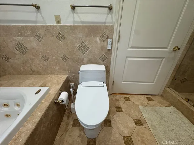 a bathroom with a toilet and a bathtub