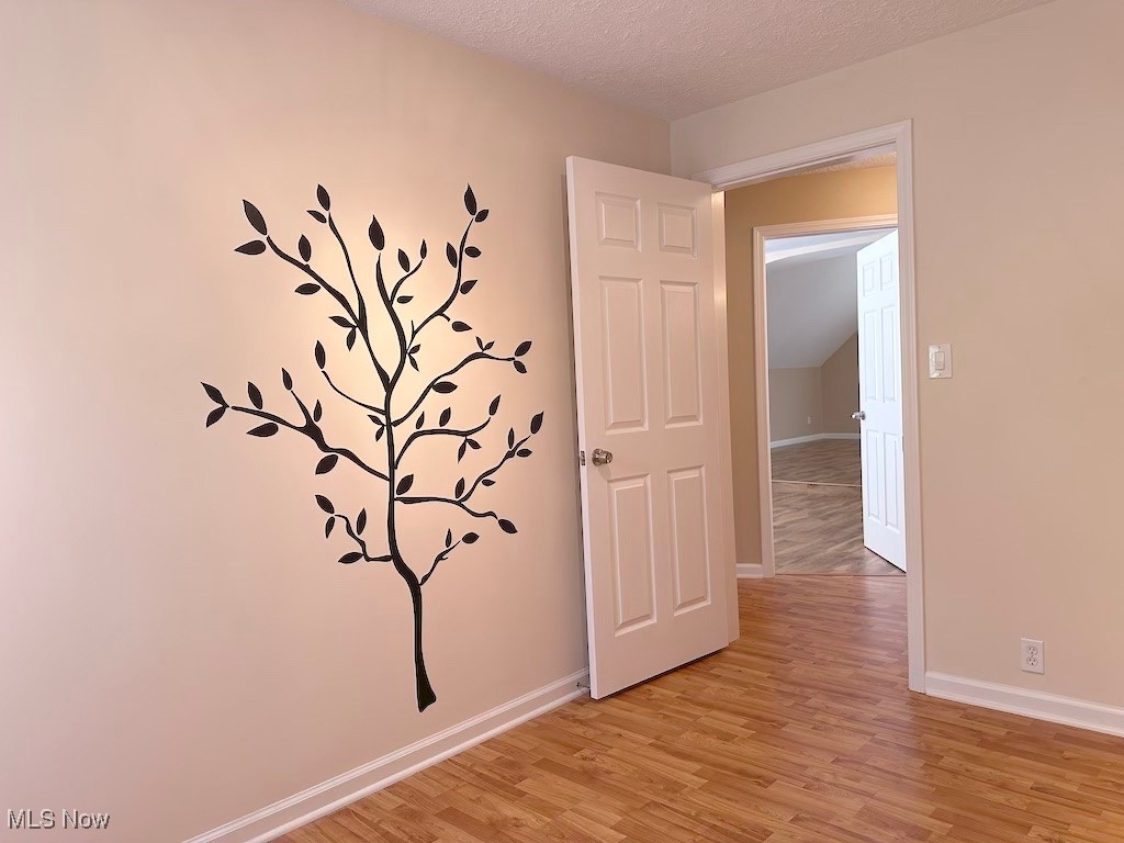 6846 Ottawa Road Cleveland, OH 44105 - Photo 39 of 50 Unfurnished room featuring light wood-style flooring, baseboards, and a textured ceiling