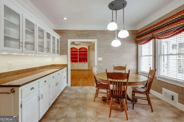 a view of a room with shelves