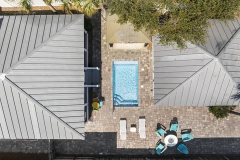 a front view of a house with patio