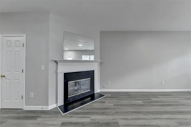 a room with a fireplace