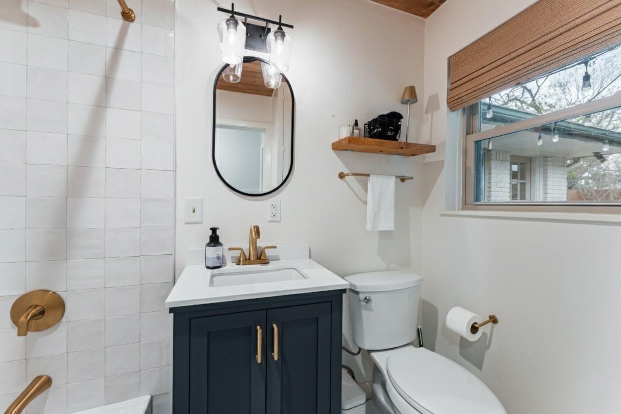 4610 Lido Lane Houston, TX 77092 - Photo 13 of 19 a bathroom with a sink a toilet and a mirror