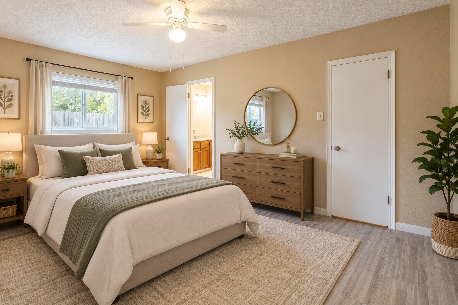 5628 Wagon Train Road Austin, TX 78749 - Photo 12 of 26 Smooth wood-look flooring and integrated ensuite access define this inviting bedroom space.