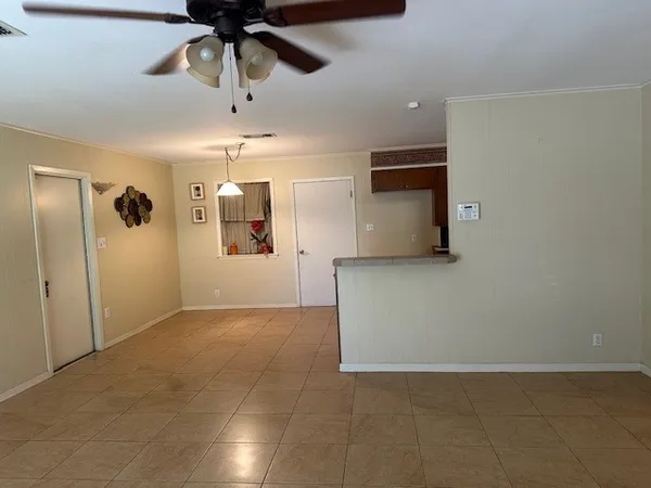 a view of a hallway with a garage