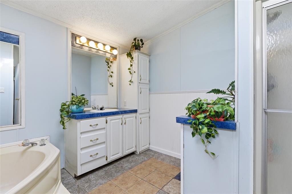 134 Private Road 4523 Decatur, TX 76234 - Photo 24 of 39 a bath room with a granite countertop sink and a bathtub