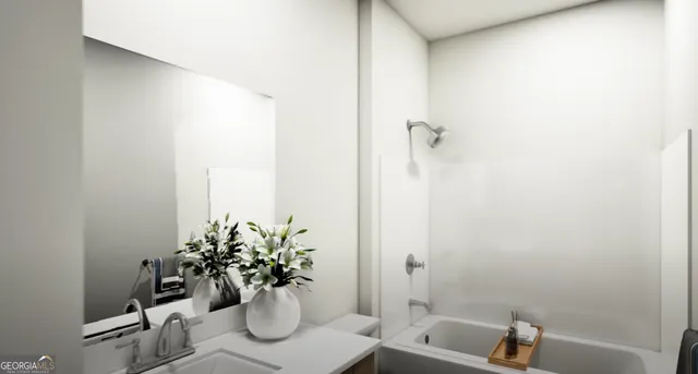 a bathroom with a bathtub