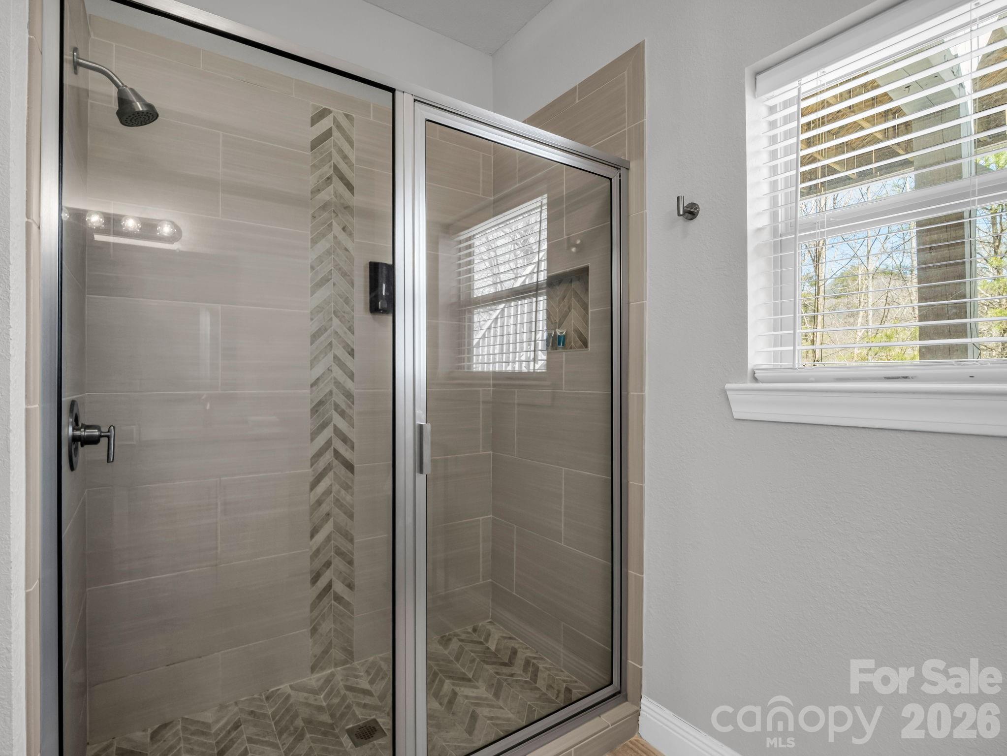 121 Fern Loop Lake Lure, NC 28746 - Photo 35 of 40 a bathroom with a glass shower door