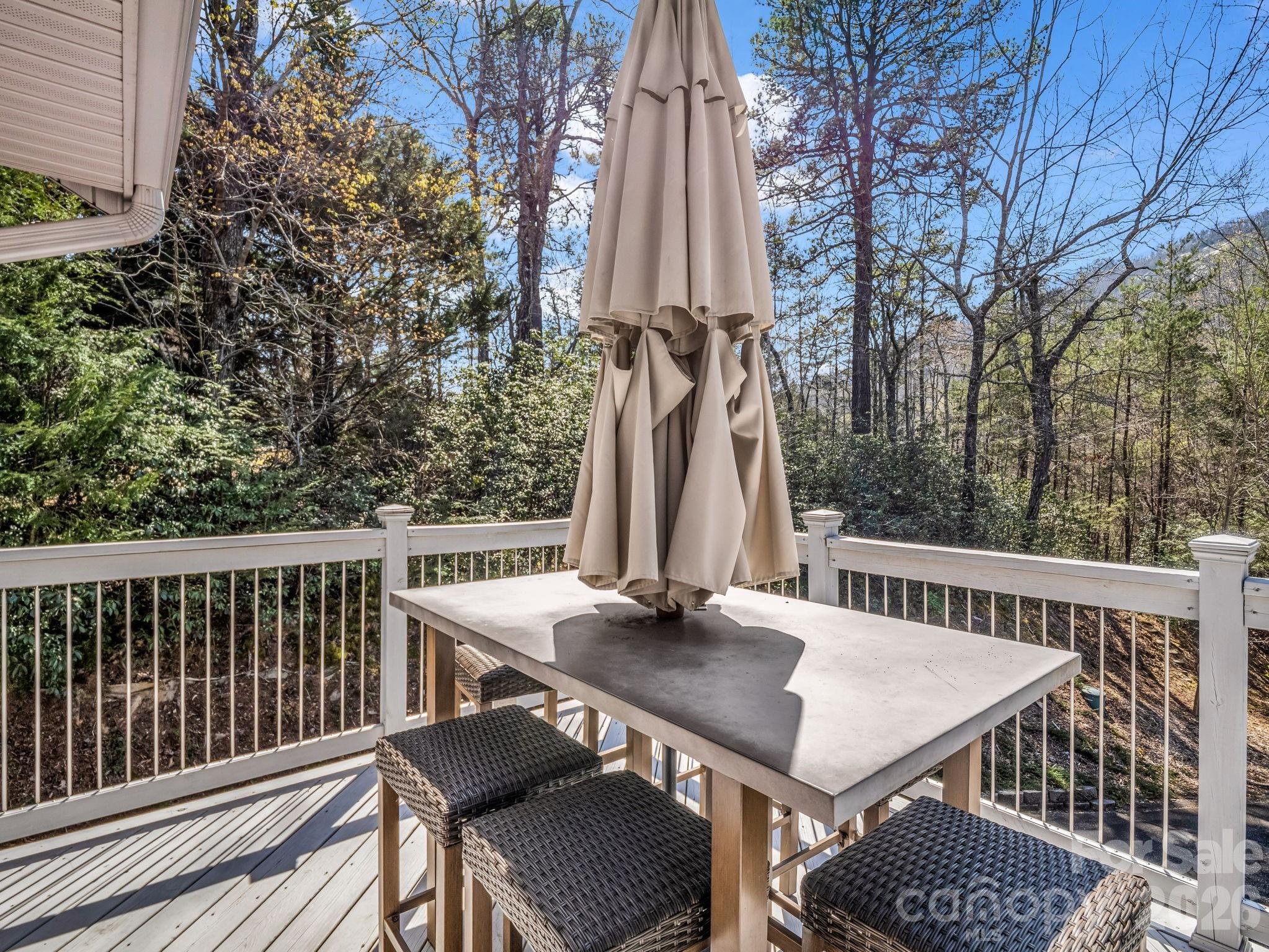 121 Fern Loop Lake Lure, NC 28746 - Photo 7 of 40 a view of a patio with a table chairs and wooden fence