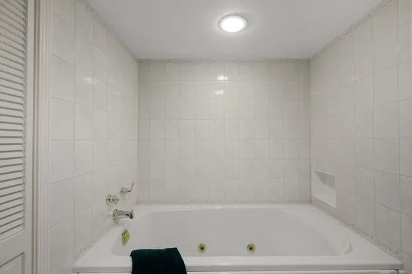 a bathroom with a bathtub