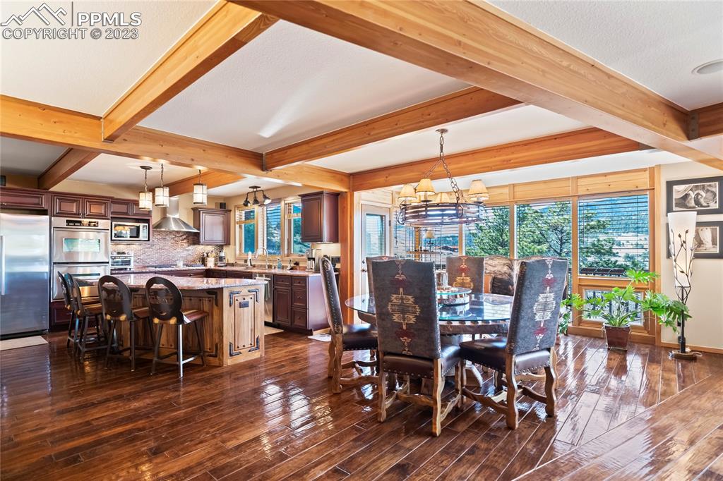 4528 Sheep Patch Road Golden, CO 80403 - Photo 9 of 40 a dining area with furniture window and wooden floor