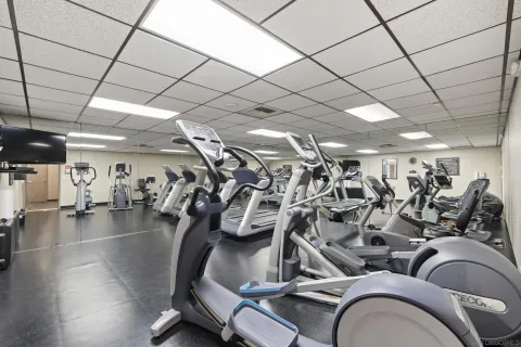 a view of a room with gym equipment