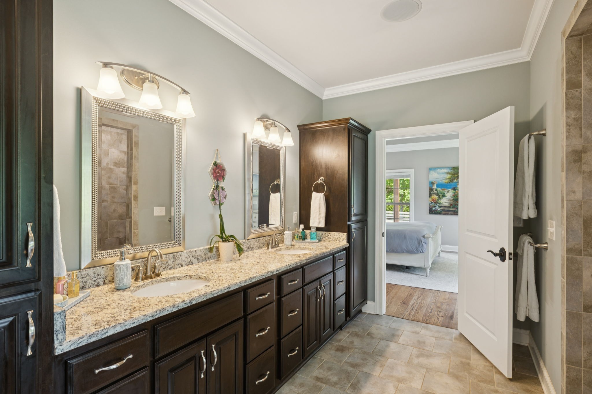 7270 Old Franklin Road Fairview, TN 37062 - Photo 37 of 96 a spacious bathroom with a double vanity sink and mirror with shower