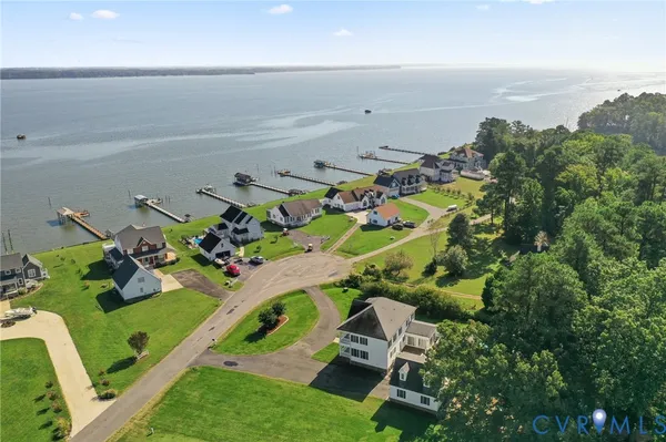 an aerial view of a house with a garden