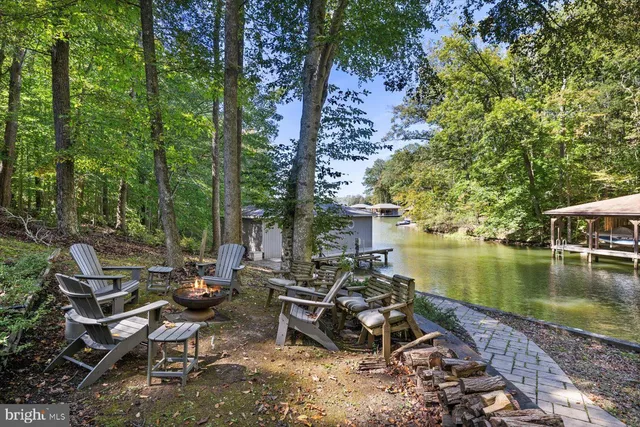 a view of a lake with a house in the background