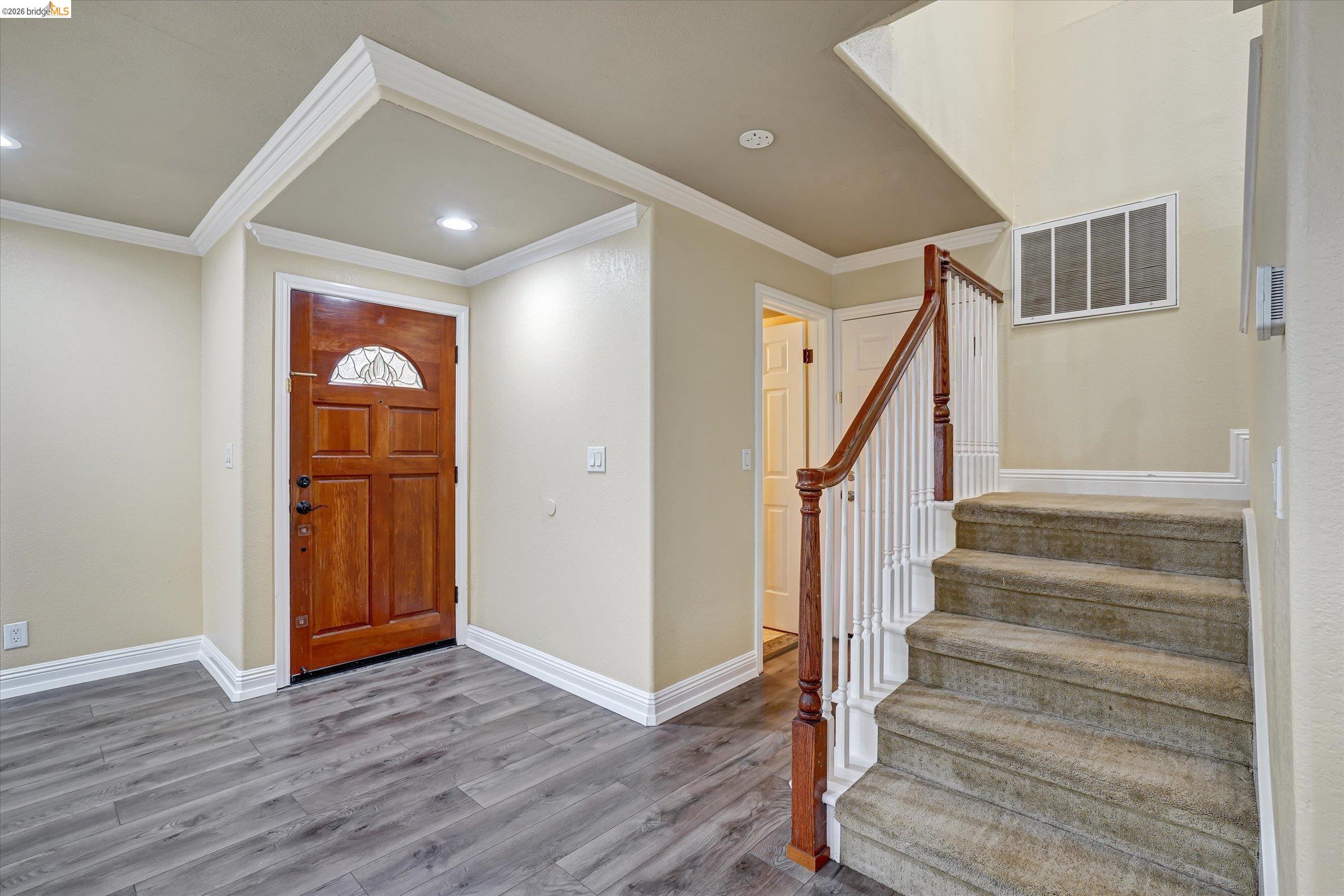 108 Castleton Court San Ramon, CA 94583 - Photo 18 of 41 Entryway with wood finished floors, ornamental molding, and recessed lighting