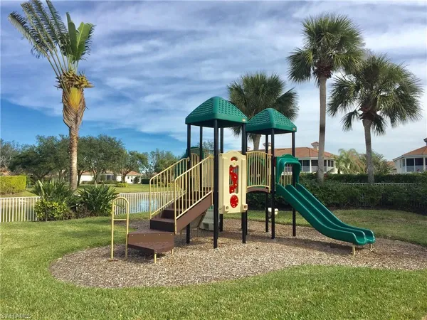a view of a park with slide