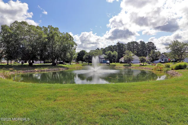a view of a lake with a yard