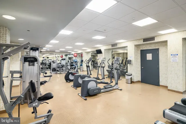 a view of a room with gym equipment