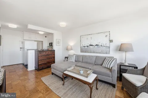 a living room with furniture and a rug