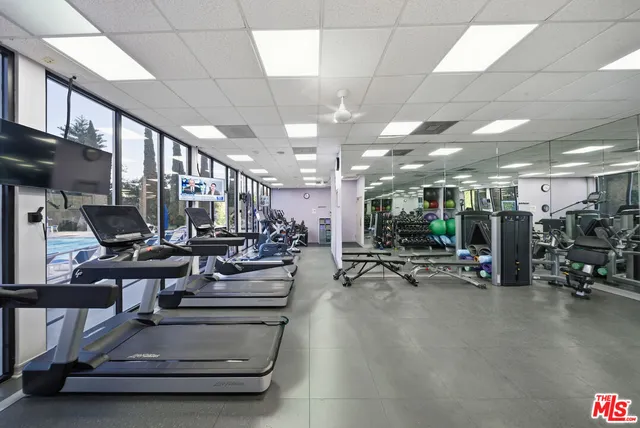 a view of a room with gym equipment