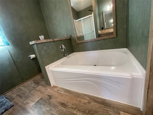 a bathroom with a bathtub