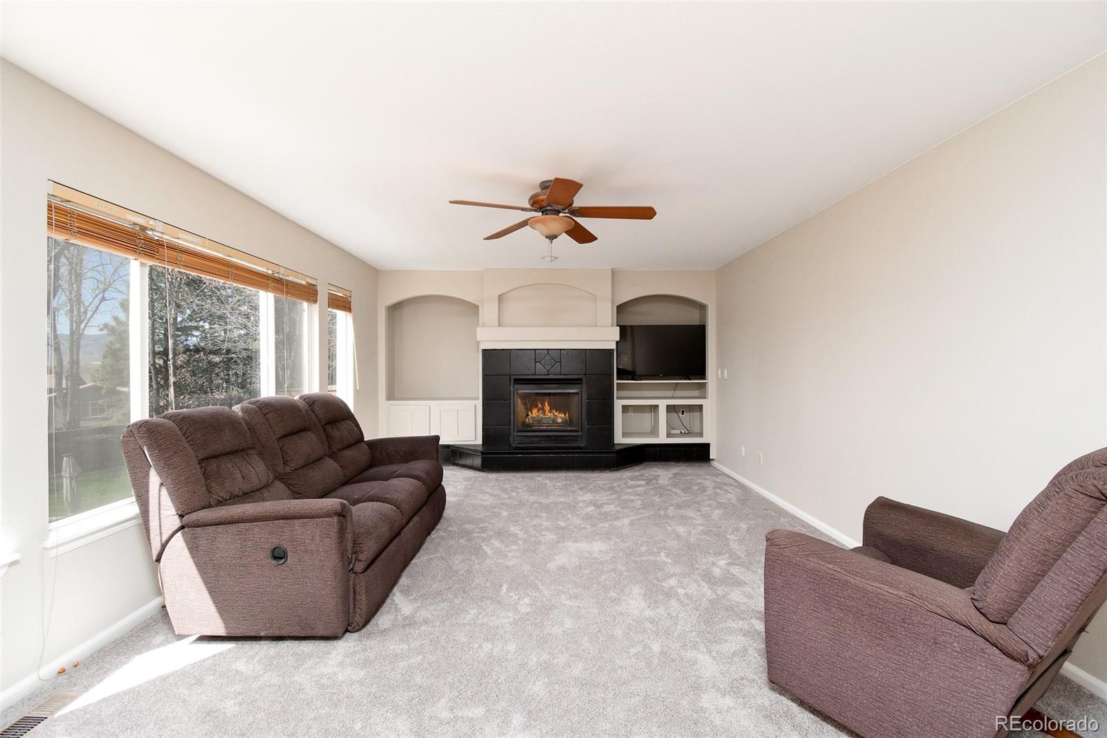 9265 Roadrunner Street Highlands Ranch, CO 80129 - Photo 11 of 28 a living room with furniture and a fireplace