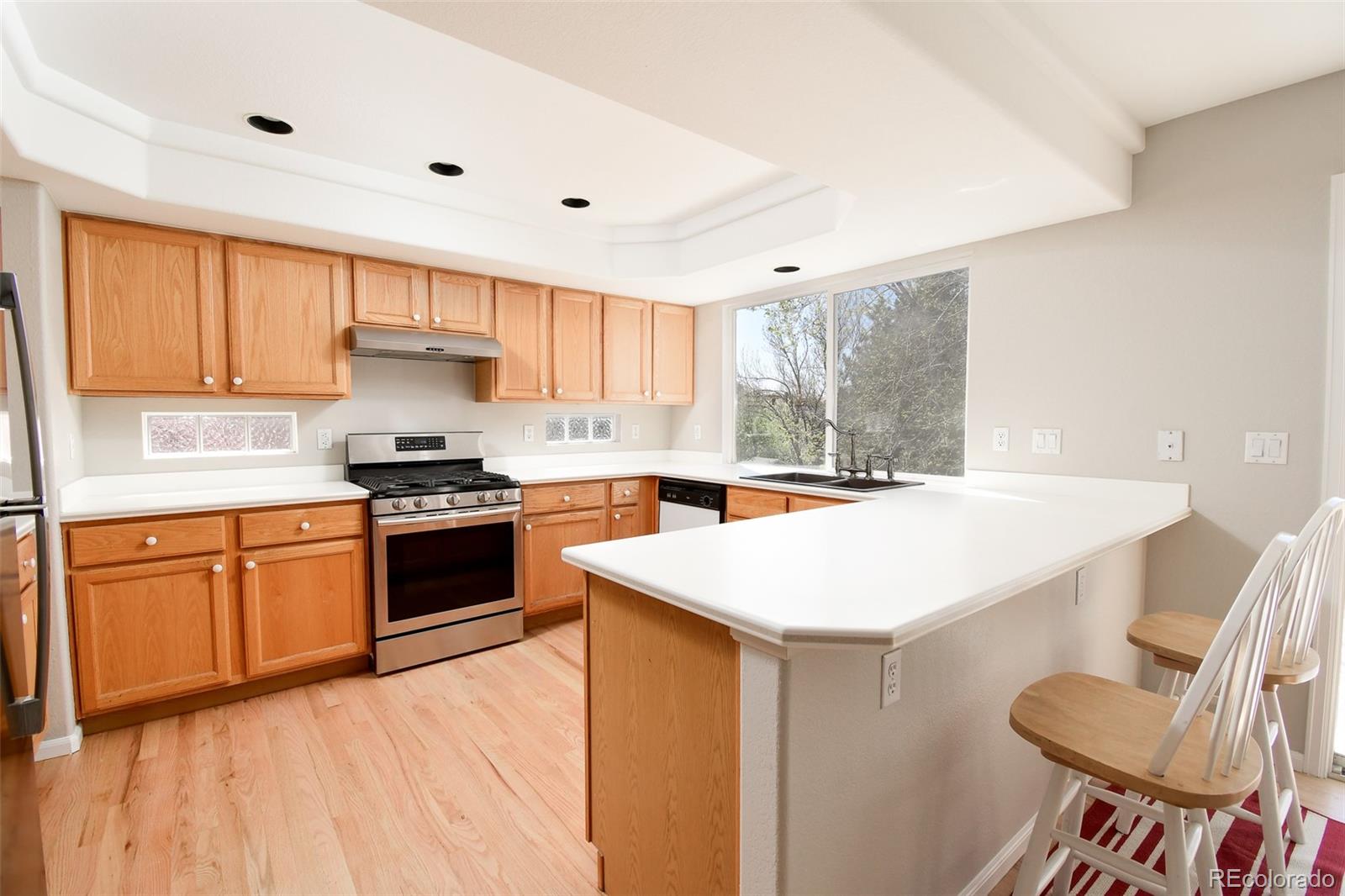 9265 Roadrunner Street Highlands Ranch, CO 80129 - Photo 7 of 28 a kitchen with a sink a stove a refrigerator and a stove