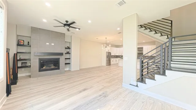 a view of a livingroom with a fireplace