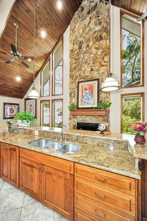 a view of a dining room with furniture wooden floor and a potted plant