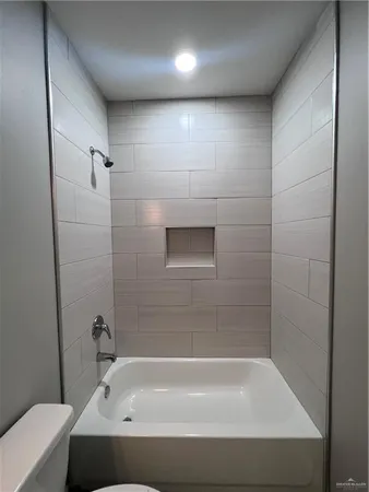 a bathroom with a bathtub