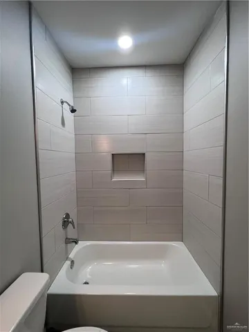 a bathroom with a bathtub