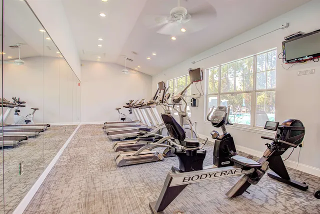 a view of a room with gym equipment