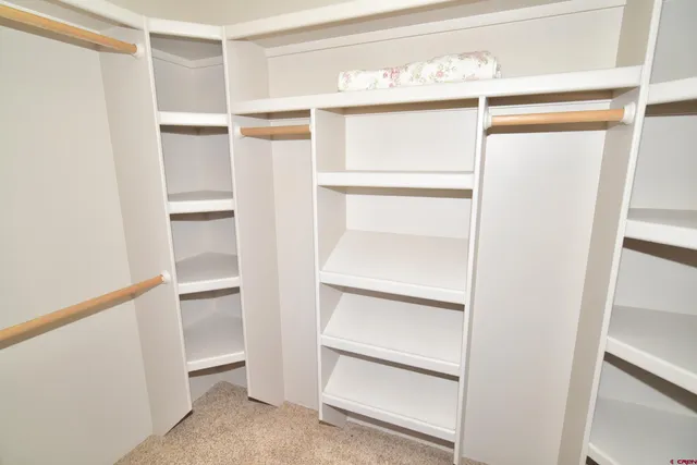 a view of an empty walk in closet