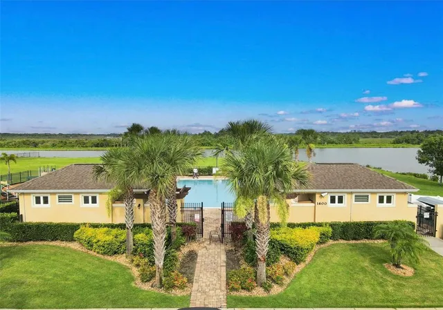 a view of a park with a slide
