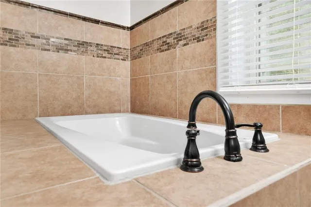 a bathroom with a bathtub