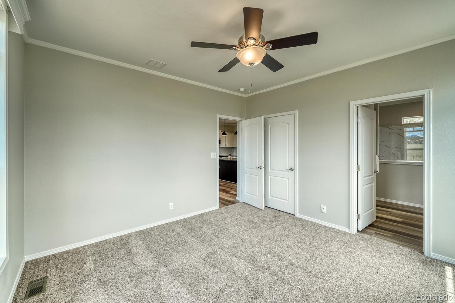 262 Cohonina Road Hartsel, CO 80449 - Photo 12 of 22 an empty room with closet and a ceiling fan