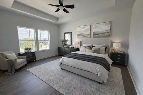 a bedroom with bed and window