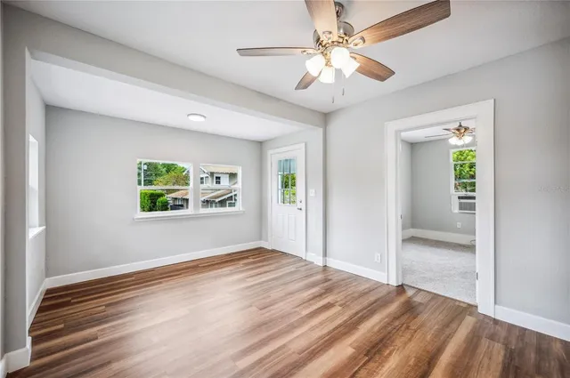 a view of an empty room with wooden frame